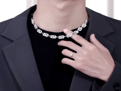 ✨ Collier homme style Grec-acier titane brillant ✨
