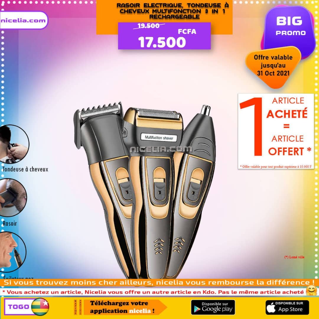 Rasoir électrique tondeuse a cheveux multifonction 3 in 1 rechargeable