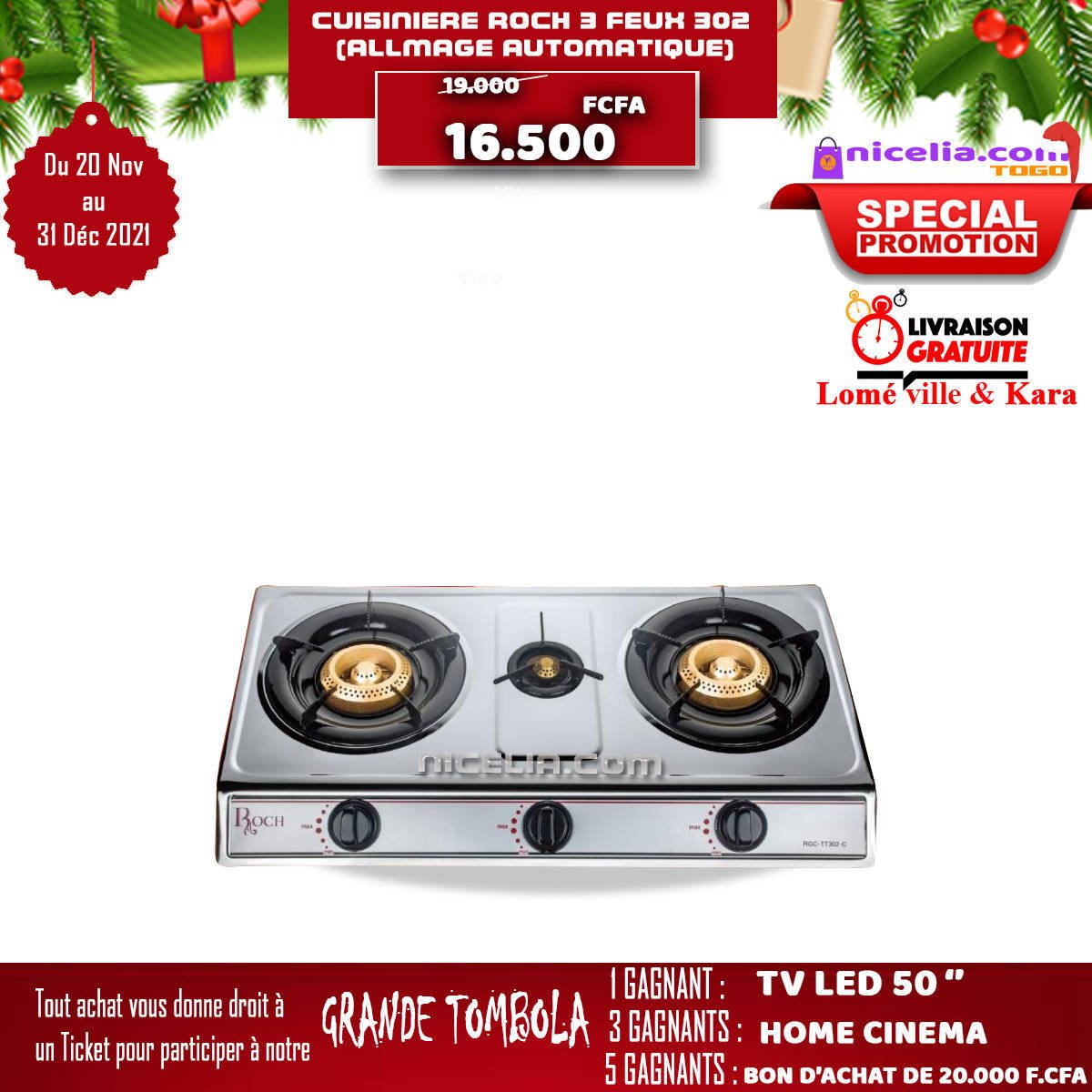 Cuisinière roch 2feux simple 302